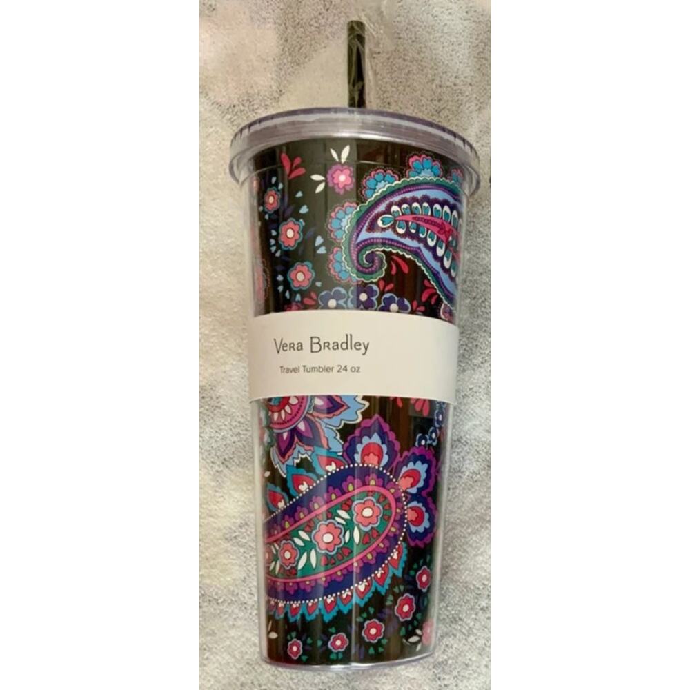 VERA BRADLEY 24 oz Haymarket Paisley Retired Pattern BPA Free Tumbler W/ Straw